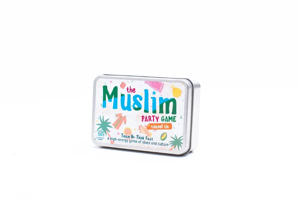 The Muslim Party Game travel tin, a high-energy game of clues and culture